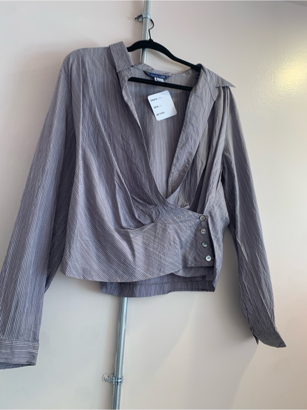 Relaxed Collared Wrap Blouse in Gray by Unknown Brand
